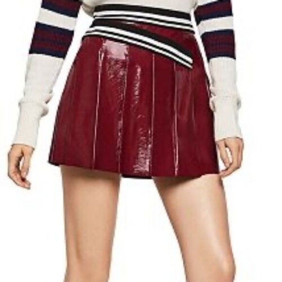 💥HOT ITEM💥 Patent Leather Varsity Skirt in Maroon - Picture 1 of 12